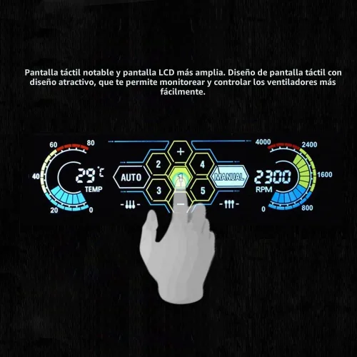 Vista 5 de Controlador de ventilador con monitor de temperatura, control automático de velocidad, LCD, panel frontal táctil de 5,25" de 5 canales