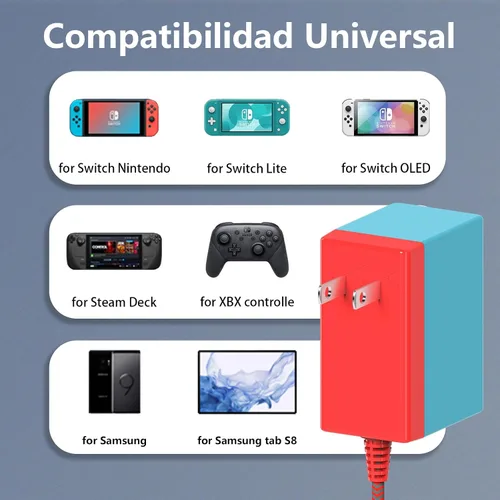 Vista 3 de 39 W para cargador Nintendo Switch, cable adaptador de corriente alterna, cable de alimentación para interruptor controlador OLED Lite 15V 2.6A USB