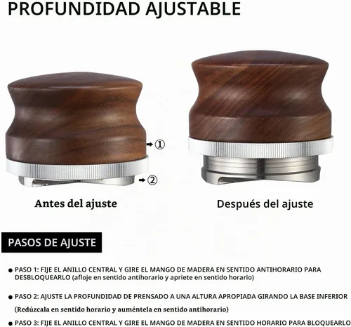 Vista 4 de Distribuidor de café de 51 mm, herramienta de distribución de espresso, manipulador de espresso nivelador de profundidad ajustable con mango