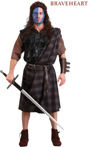 Vista 2 de Braveheart William Wallace - Disfraz para hombre con túnica kilt faja armadura de pecho cinturón y guantelete
