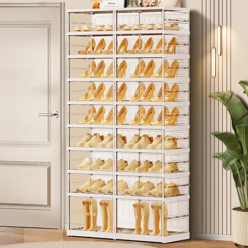 Vista 13 de CIMLORD Estante de zapatos plegable de 3 niveles para armario y entrada, 3-6 pares, cajas de almacenamiento de zapatos apilables transparentes