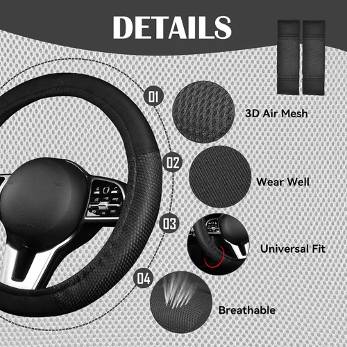 Vista 5 de CAR PASS - Fundas de asiento universales de 13 piezas de malla de aire 3D - 100% transpirables, juegos completos, cubierta de volante y cinturón