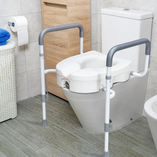Vista 7 de WeHwupe Asiento de inodoro elevado con asas para ancianos – Elevadores de asiento de inodoro para personas mayores con brazos acolchados ajustables