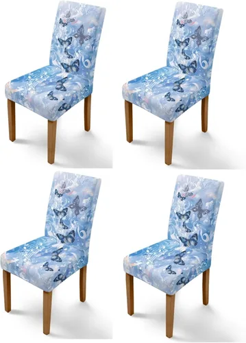 Vista 9 de Rnyleeg Juego de 1 funda para sillas de comedor con diseño de mariposa y rosa azul, elegante, suave, lavable, para cocina, hotel, ceremonia