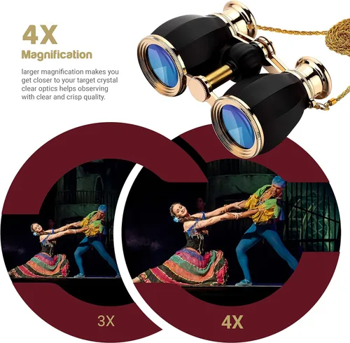 Vista 4 de ESSLNB Anteojos de Ópera para Mujeres Adultas 4X30mm, Anteojos Antiguos Compactos para Teatro y Conciertos con Estuche, Cadena Desmontable (Negro)