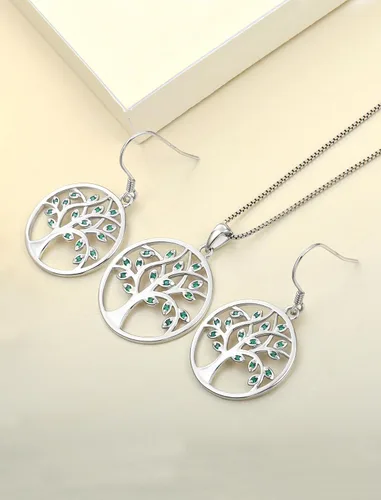 Vista 6 de YL - Collar con dije de árbol de la vida de plata esterlina con piedras preciosas y chapado en oro blancorosado