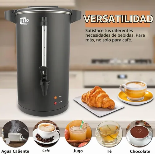 Vista 6 de Urna de café comercial de 30 tazas 6L, Cafetera de percolado de doble pared de 750W de Festa Essential, urna de agua caliente de acero inoxidable