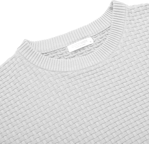 Vista 4 de COOFANDY Suéter de cuello redondo para hombre, suéter de punto de manga larga, casual, ajustado