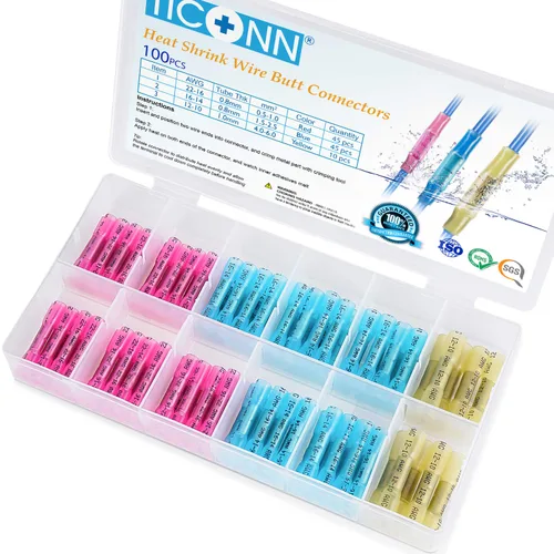 Vista 19 de TICONN Kit de conectores a tope termorretráctiles de 60 piezas, empalme a tope AWG 14 – 12, terminales de crimpado de cables eléctricos marinos