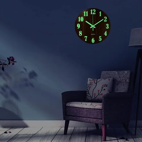 Vista 2 de Reloj de pared luminoso, reloj de pared de madera silencioso de 12 pulgadas sin tictac para interior/sala de estar