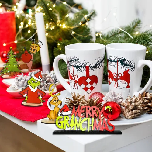 Vista 5 de Denylo pro 7 piezas de decoración de mesa de Navidad, letreros de madera para centros de mesa de Navidad, letreros de mesa de Feliz Navidad, temas