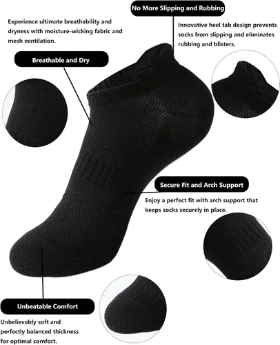Vista 2 de ACCFOD Calcetines de tobillo para mujer, calcetines atléticos de corte bajo con lengüeta, 6 pares
