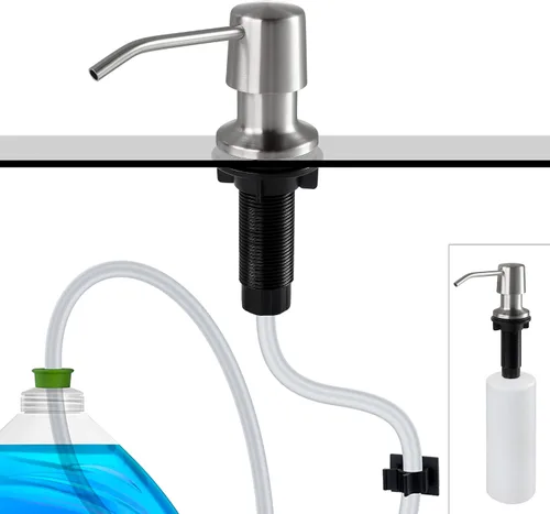 Vista 9 de Dispensador de jabón para fregadero de cocina, boquilla de 4 pulgadas y botella de capacidad de 16 onzas, dispensador de jabón negro para encimera