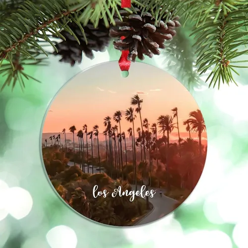 Vista 16 de Los Ángeles Beach California, Estados Unidos, decoración de árbol de Navidad, recuerdo de ciudad de campo, recuerdos de Navidad personalizados