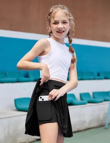 Vista 3 de Arshiner Faldas de tenis para niña con pantalones cortos, falda plisada atlética, falda pantalón de entrenamiento con bolsillos para niños de 4 a 13