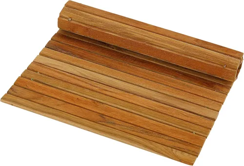 Vista 2 de Bare Decor Asi - Mantel individual flexible de madera de teca genuina o bandeja de brazo para sofá, 1 tapete de 19 x 12 pulgadas, marrón