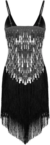 Vista 2 de Sywiyi Wonen's - Vestido de baile con flecos y lentejuelas brillantes, tango latino, Samba, con borlas y flecos, vestido de fiesta de noche