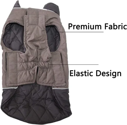 Vista 5 de Vecomfy - Abrigo reversible para perros pequeños, impermeable, cálido, de algodón, para invierno, color rojo Reversible dog jacket with dual leash