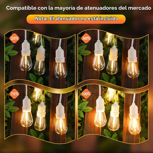 Vista 2 de Mlambert Paquete de 2 tiras de luces para exteriores de 96 pies con 60+5 bombillas LED de plástico de 2700 K, luces regulables impermeables