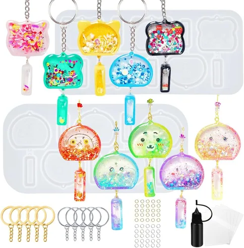 Vista 35 de Conjunto de moldes agitadores de resina, dijes kawaii, paquete de 41 bandejas de silicona, kit de botella aplicadora con punta de precisión, paquete