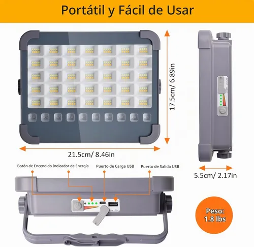 Vista 6 de MASMEJOR Luz de trabajo recargable solar, 10000LM, 6000mAh, 5 modos de L-300LEDs