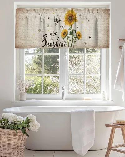 Vista 19 de Cenefa de cortina con lazo rojo de Navidad para ventanas, sala de estar, cocina, baño, granja, bolas de Navidad de acuarela con diseño de bayas