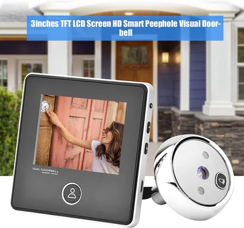 Vista 2 de Peephole - Timbre de video de 3 pulgadas, pantalla TFT LCD de 120 grados, timbre visual inteligente con cámara de visión nocturna IR de 1MP