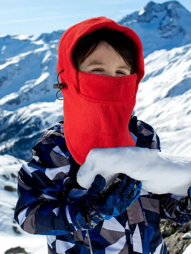 Vista 2 de 4 piezas de pasamontañas para niños, forro polar de invierno, máscara de esquí, doble calentador