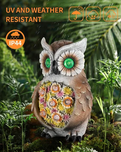 Vista 7 de iStatue Figura de búho de resina pintada a mano solar de 6.7 pulgadas con detalles realistas y ojos brillantes, perfecta para patio, arte al aire