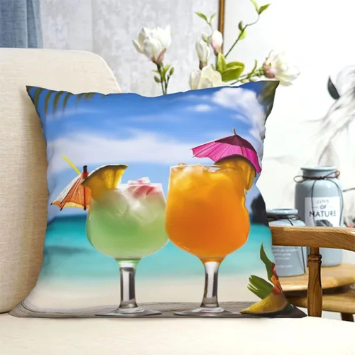 Vista 6 de Funda de almohada cuadrada suave con estampado de bebidas tropicales, para decoración del hogar, sala de estar, cama, sofá automóvil, 20 x 20