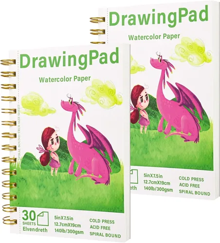 Vista 11 de Elvendreth Cuaderno de papel para acuarela 5x5 pulgadas, 30 hojas de papel prensado en frío (140 lb/300 g/m²), encuadernado en espiral/línea