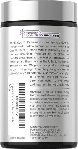 Vista 3 de Horbäach Enzimas digestivas esenciales 250 cápsulas Potente mezcla de enzimas para hombres y mujeres Suplemento sin OMG y sin gluten