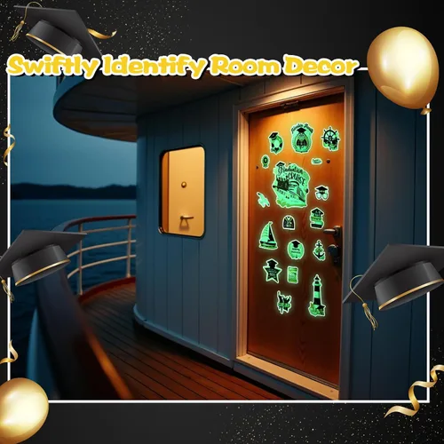 Vista 7 de PHOGARY imanes de graduación 2025 decoraciones de puerta de crucero adhesivos magnéticos de brillo 17 piezas, imanes negros y dorados