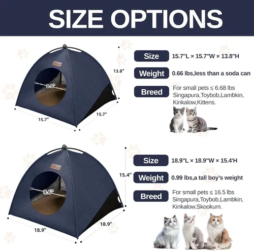 Vista 2 de Tienda de campaña piramidal desplegable para gatos y gatos pequeños de hasta 6.6 libras, resistente al agua, transpirable, plegable, con cojín
