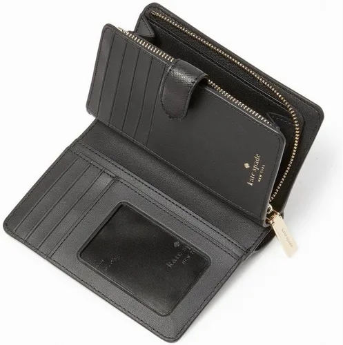 Vista 2 de Kate Spade - Cartera plegable para mujer, tamaño mediano, compacta, Negro -, Cartera