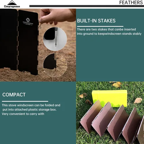 Vista 6 de Campingmoon - Estufa de campamento con 10 placas de aleación de aluminio plegable para estufa de campamento, bloqueador de viento para estufa de gas