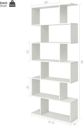 Vista 3 de Giantex Estantería geométrica blanca, de madera en forma de S, 6 niveles, moderna, independiente, decorativa, para dormitorio, sala de estar Blanco