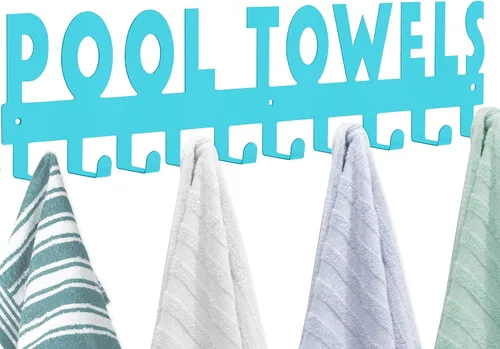 Vista 12 de Toalleros de piscina con estante 8 ganchos para piscina, baño, montaje en pared, toallero, soporte para toallas, soporte de acero al carbono