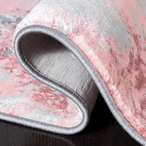 Vista 4 de SAFAVIEH Meadow Collection - Alfombra decorativa de 2 x 5 pies, gris claro y rosa, diseño abstracto moderno, no desprende pelusa y de fácil cuidado