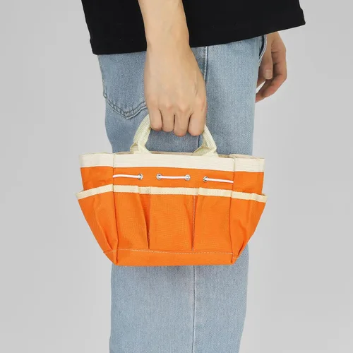 Vista 6 de HARFINGTON Bolsa de herramientas de jardín pequeña de 7.5 x 4 x 5 pulgadas, Oxford impermeable con bolsillos, bolsa de mano de jardín, organizador