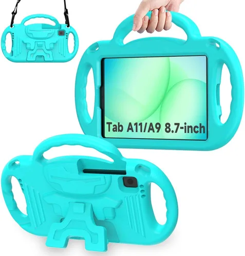 Vista 11 de AVAWO Funda infantil para Samsung Galaxy Tab A11 de 8.7 pulgadas 2026/A9 de 8.7 pulgadas 2023, con correa, soporte de mango ligero a prueba de Negro