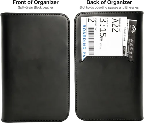 Vista 6 de Cartera de viaje de cuero y soporte para pasaporte, Negro (grano dividido), Grano dividido
