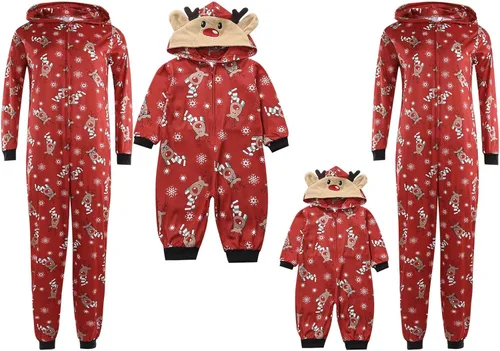 Vista 2 de Pijamas familiares de Navidad a juego, con diseño de ciervo, mamelucos para bebés, niños, adultos, mujeres, hombres, ropa para dormir