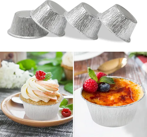 Vista 7 de Tazas de papel de aluminio para hornear, Ramekin desechables de 2.4 onzas, forros de papel plateado para cupcakes, 200 piezas de aluminio