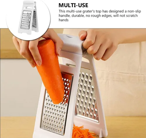 Vista 7 de UPKOCH Rallador de queso de mano, rallador de cocina de acero inoxidable con asa, cortador de frutas de doble cara, triturador manual de verduras