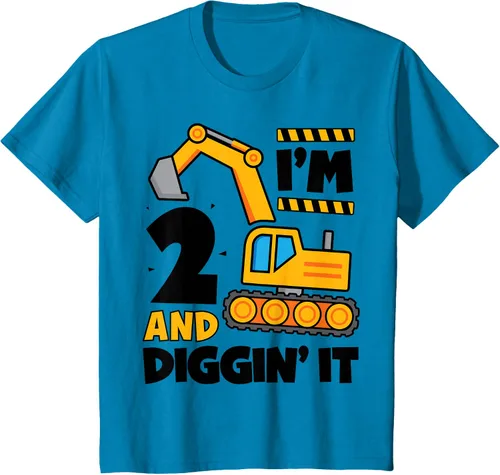 Vista 7 de Kids 2 Two and Digging It 2nd Birthday Boy Construction Excavator T-Shirt, Gris Gris Oscuro