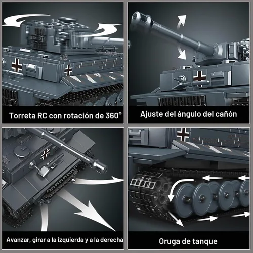 Vista 4 de Mould King MOC - Bloques de construcción de tanque de tigre, control remoto por aplicación, kit de bloques de construcción de modelo de vehículo