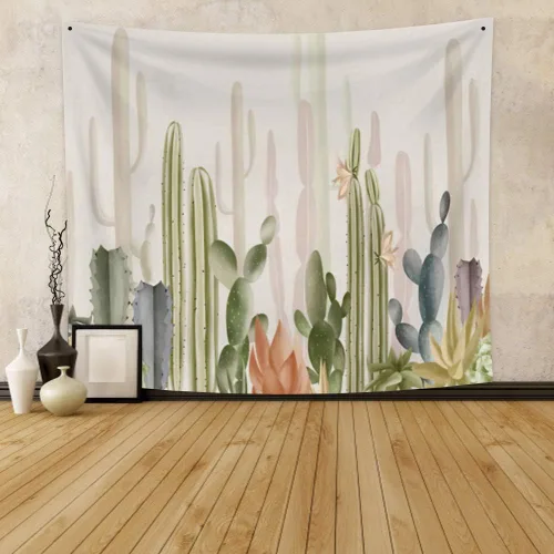 Vista 3 de Haoyiyi Tapiz de cactus de 70.9 x 63 pulgadas para colgar en la pared, plantas silvestres verdes, anime, desierto, fuerte vitalidad, varios cactus