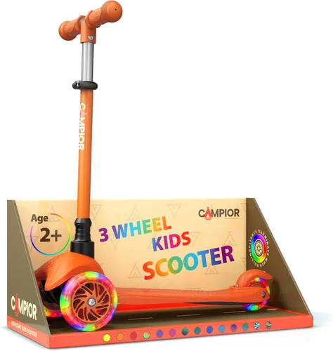 Vista 10 de Mini scooter negro de 3 ruedas para niños, inclinado para dirigir con ruedas con luces LED, manubrio ajustable, cubierta antideslizante ancha