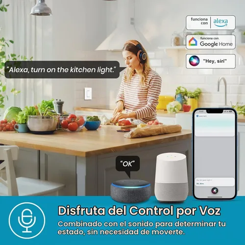 Vista 4 de Interruptor de luz inteligente de 2 bandas, interruptor de un solo polo 2024, nuevo modelo 10A, funciona con Siri, Alexa y Google Home, control